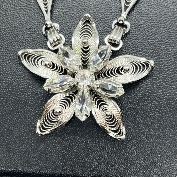 Am Lee sterling silver filigree rhinestone flower adjustable necklace rope chain - Picture 13 of 13